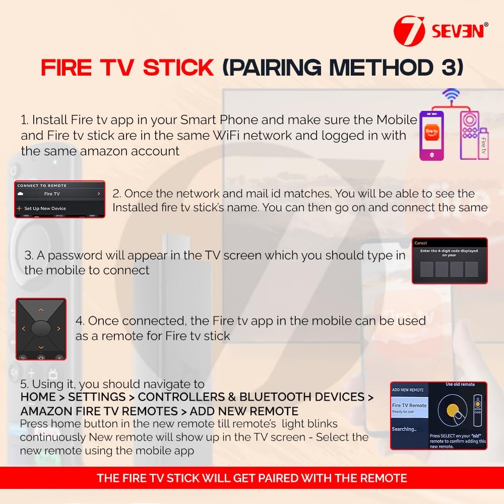 7SEVEN® Compatible with Fire Tv Stick Remote Original Model L5b83G S3L46N Only 3rd Generation Fire TV Stick 4K Device with Voice Bluetooth Remotes Control - Pairing Must, Refer Troubleshooting Steps - Image 5