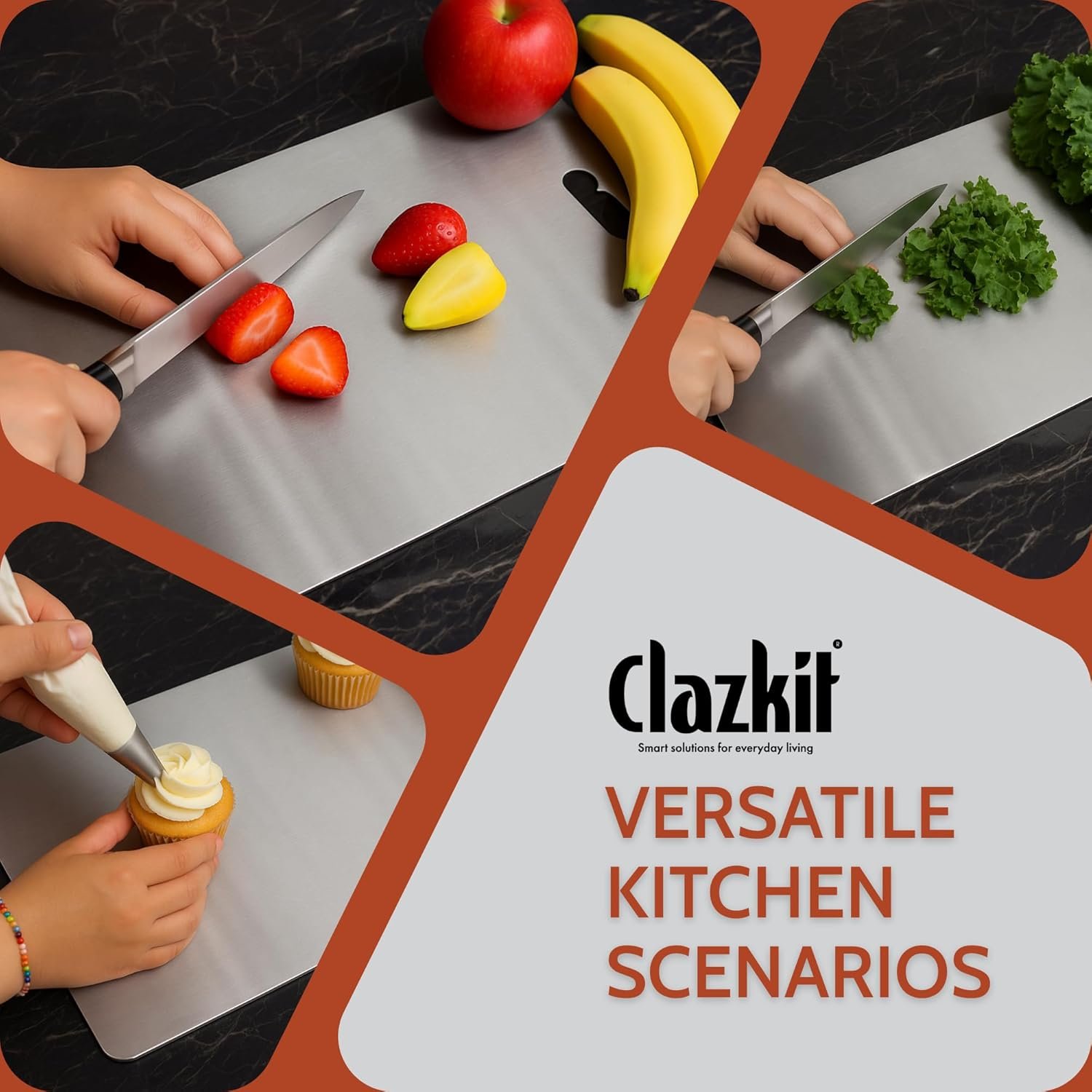 Clazkit Stainless Steel Chopping Board Vegetable,Fruit Cutting, Kneeding, Cake Prep, Heavy Duty Chopping-Board (Size 31.8CM X 21CM) - Image 5