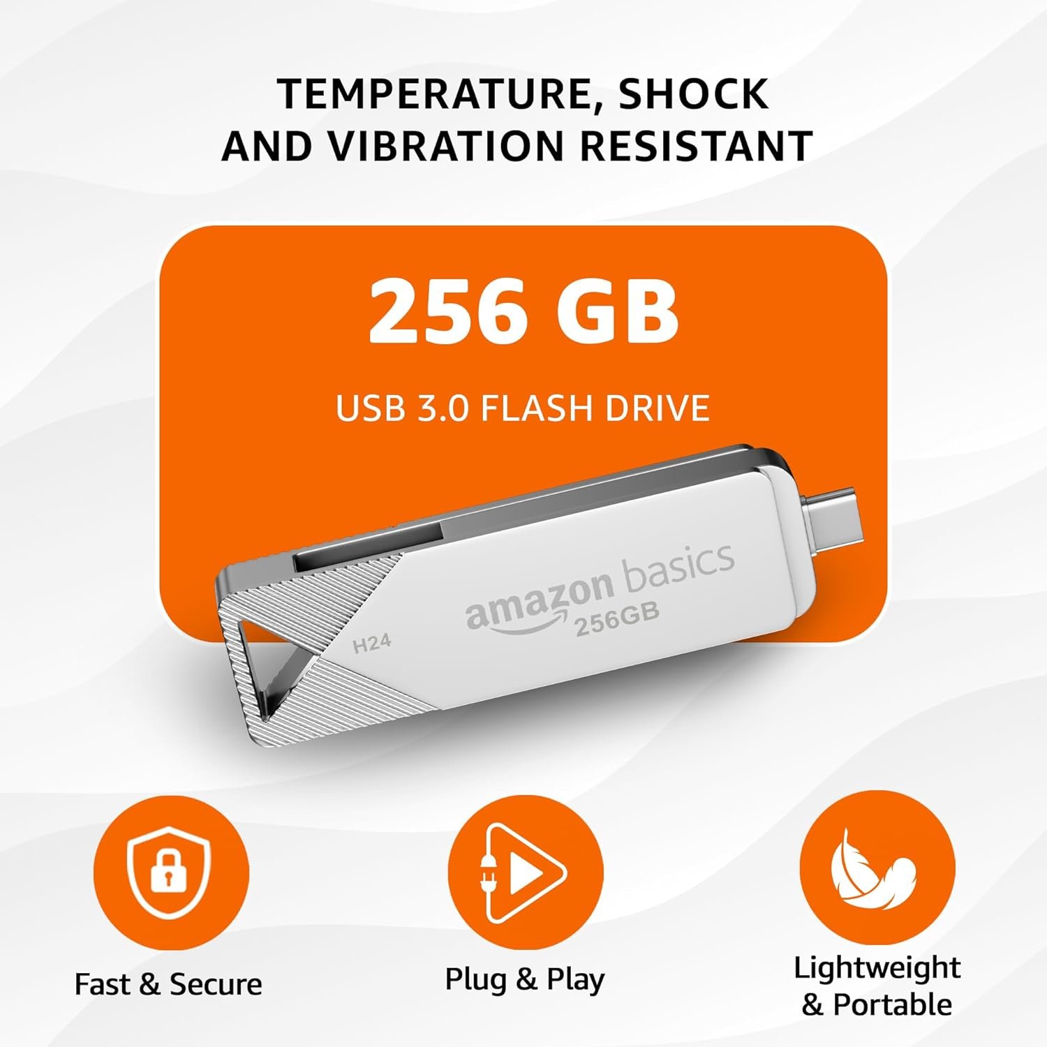 Amazon Basics 256GB USB 3.0 Flash Drive | 80+ Mbps Read Speed | Dual Interface Type-C & USB | High-Speed Data Transfer (Metal) - Image 2