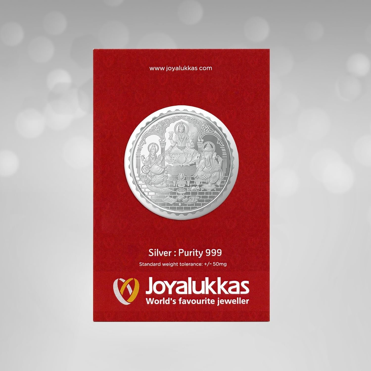 Joyalukkas 999 Purity | Round Shape | Silver Coin | Lakshmi Ganesh Saraswathi Design (10Gram). - Image 3
