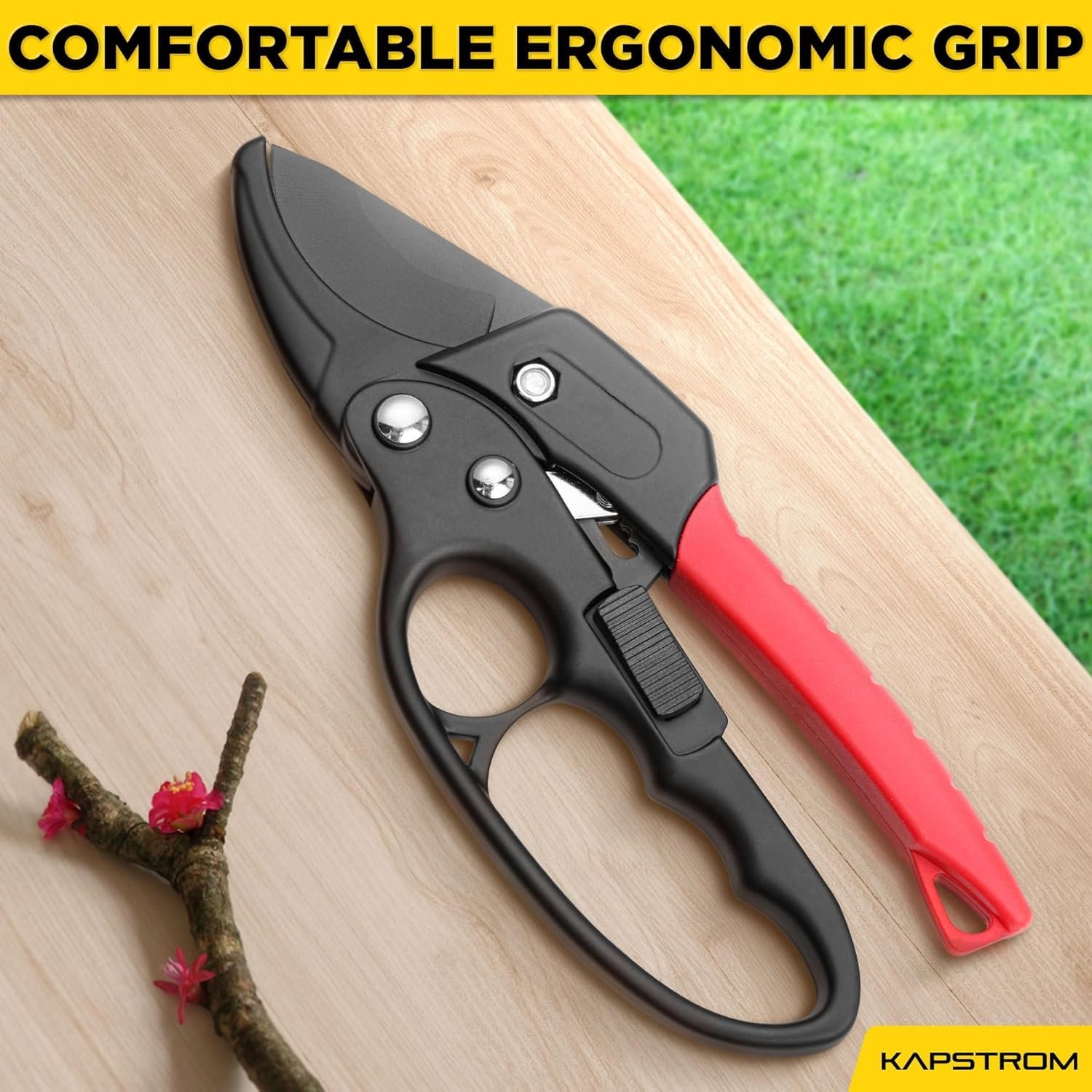 GardenZeek Gardening Scissor Stainless Steel Garden Snip with Safety Lock Garden Shears Sharp Cutter Pruners Scissor for Lawn, Garden & Potted Plants (Red) - Image 5