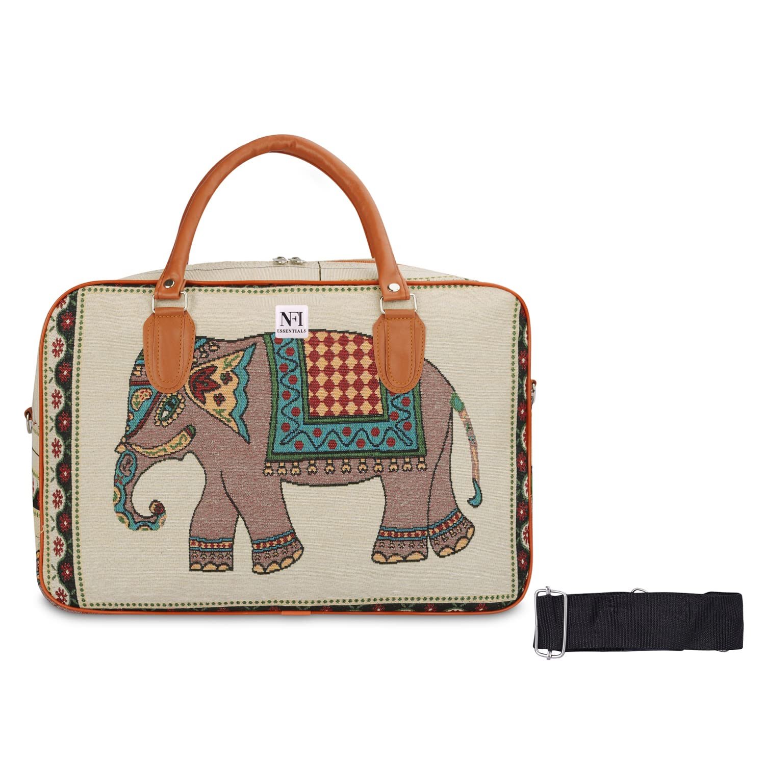 NFI Essentials Small Canvas Duffle Travel Bag for Men and Women, Luggage Travelling Bag for Women, Stylish Duffel Cabin Size Air Bag Hand Bag (21L), 18 Cms, Beige - Image 7