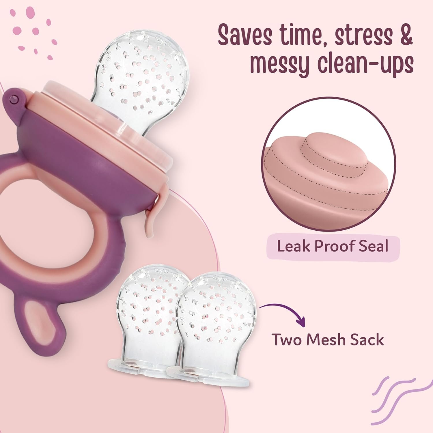 LuvLap Silicone Food/Fruit Nibbler with Extra Mesh, Soft Pacifier/Feeder, Teether for Baby, Infant, Bunny Violet & Pink - Image 5