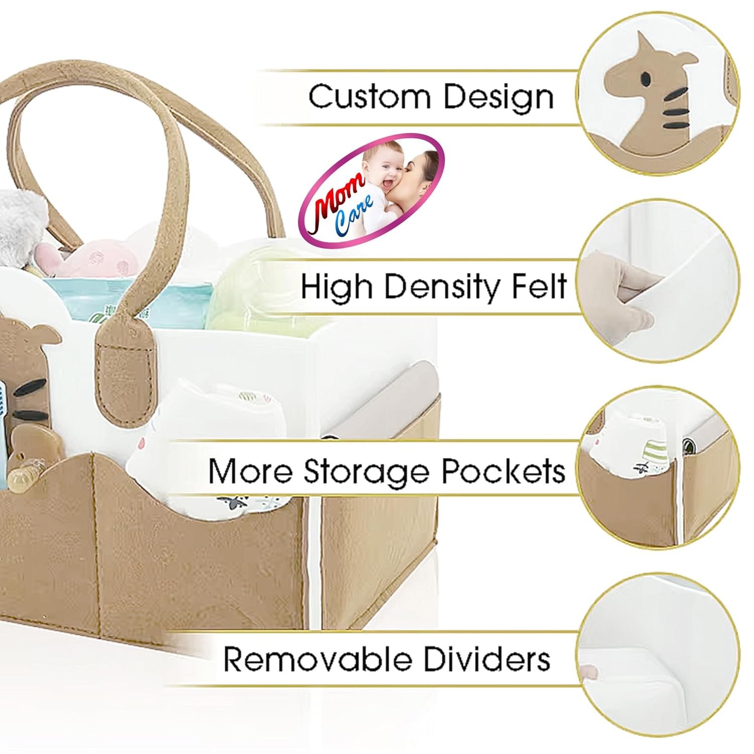 MOM CARE Baby Diaper Storage Organizer Nappies Bag For Mother Stylish Storage Bag For All Newborn Baby Products Nursery Basket -Brown - Image 7