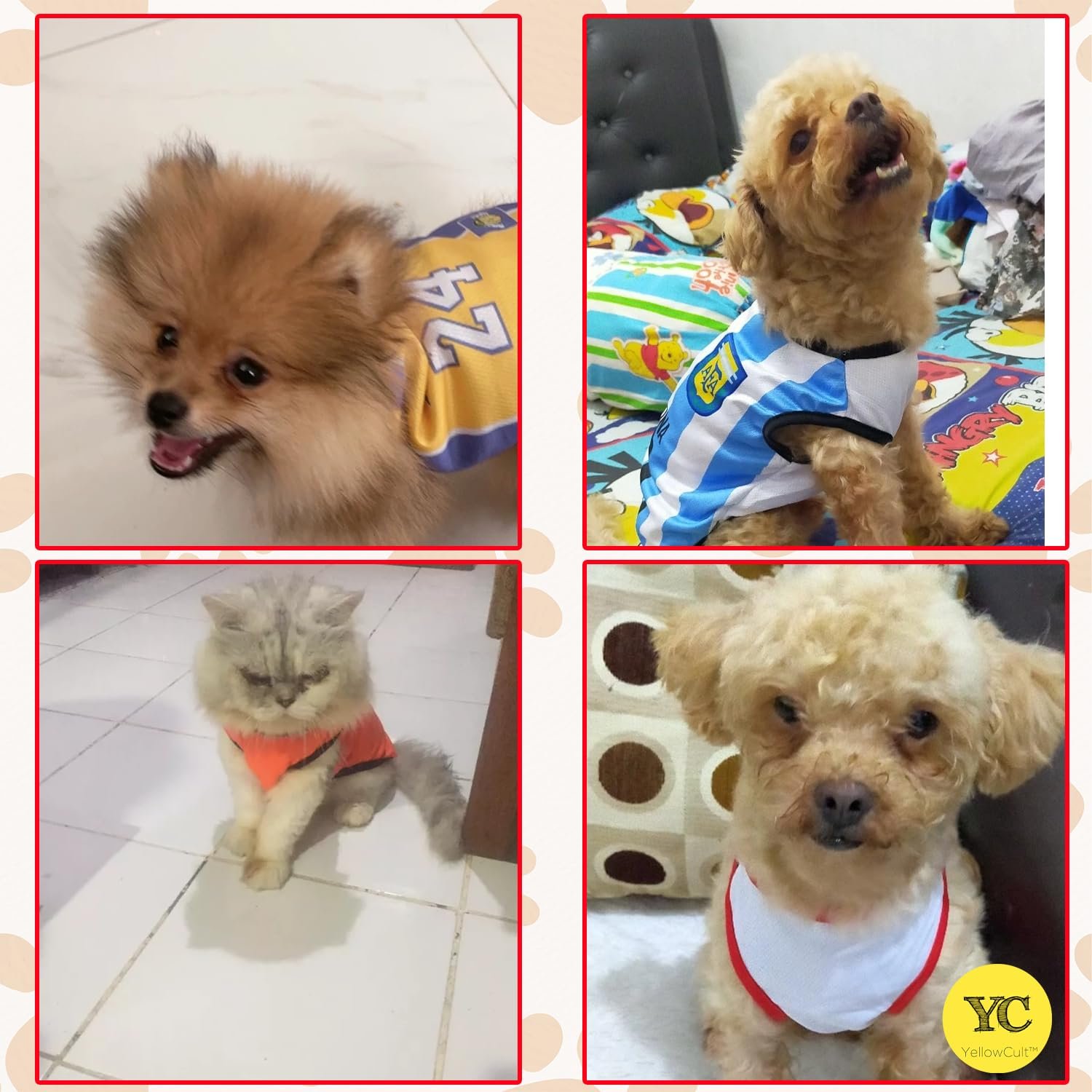 Yellowcult Cute Dog T-Shirt Clothes, Summer Sweetshirts Sporty Pet Random Design Outfit for Small Breed Dog, cat, Puppy, Kitten, Diwali, Festival, Travel, Outing, Photos(S- Any 1) - Image 3