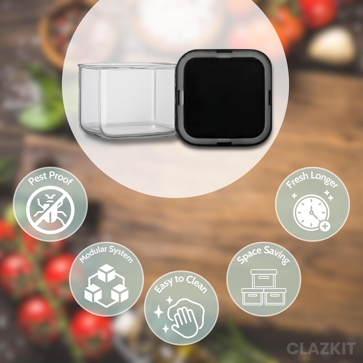 Clazkit Air Tight Modular Containers Storage Set For Kitchen, Pantry Organization, Bpa-Free, Dishwasher Safe (Pack Of 6, Black, 500 ml, Plastic) - Image 4