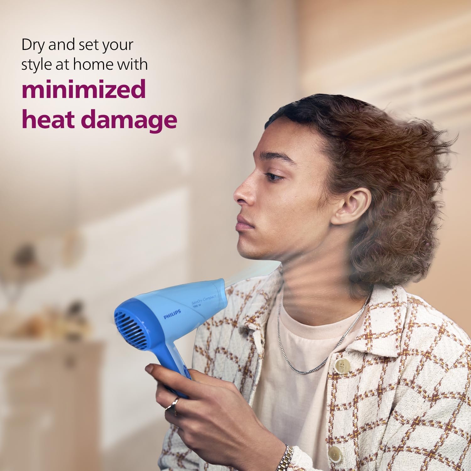 Philips Hair Dryer 1000 Watts | 2 Heat Settings (Hot/Warm) | ThermoProtect Technology prevents overheating | HP8100/60 - Blue | Perfect Blow Dry For Men & Women | 2 years Warranty - Image 3