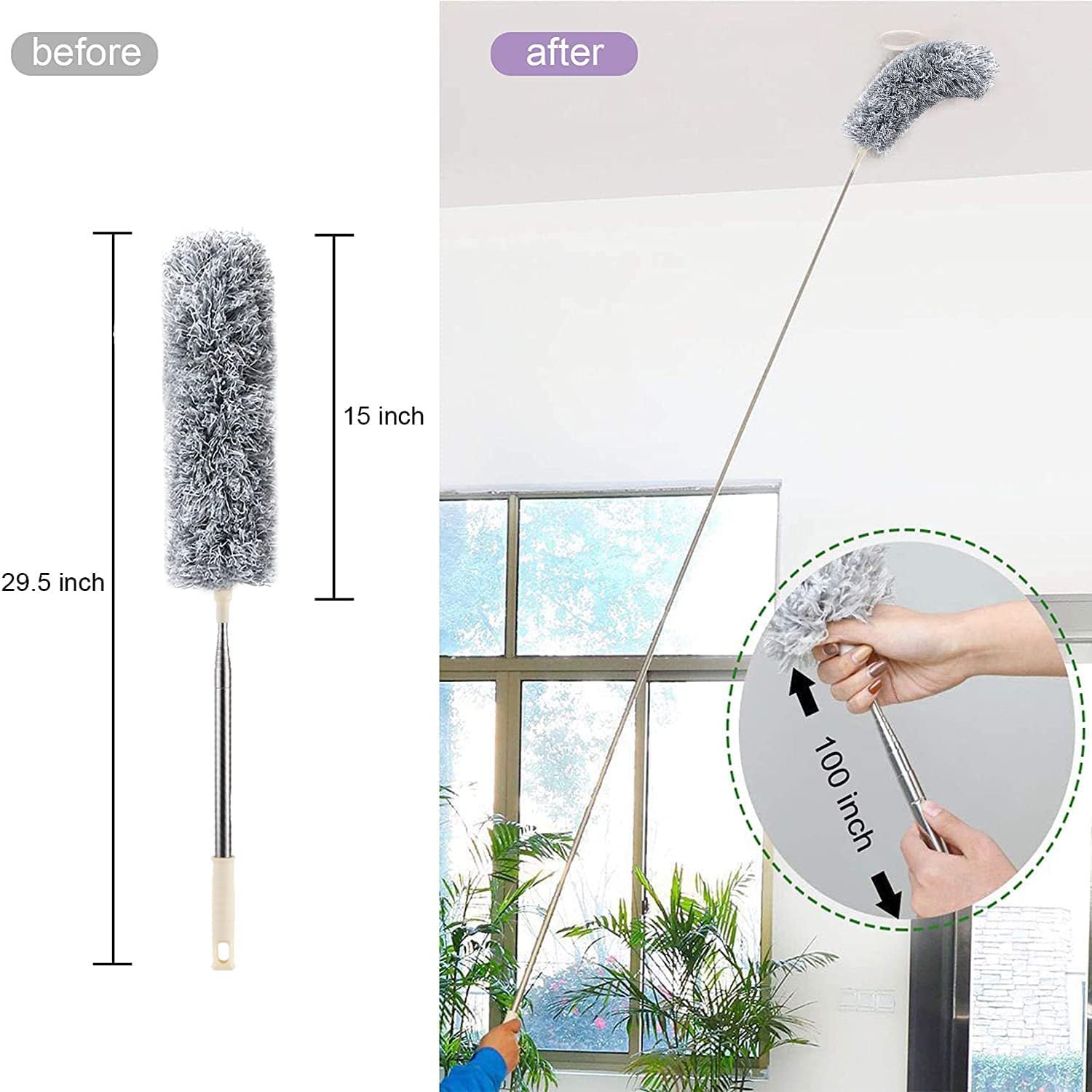 UCRAVO 2025 Upgraded Fan Cleaning Mop Microfiber Duster with Extension Pole(Stainless Steel), Extra Long 100 inches, with Bendable Head, Extendable Duster for Cleaning High Ceiling Fan, Interior Roof - Image 9