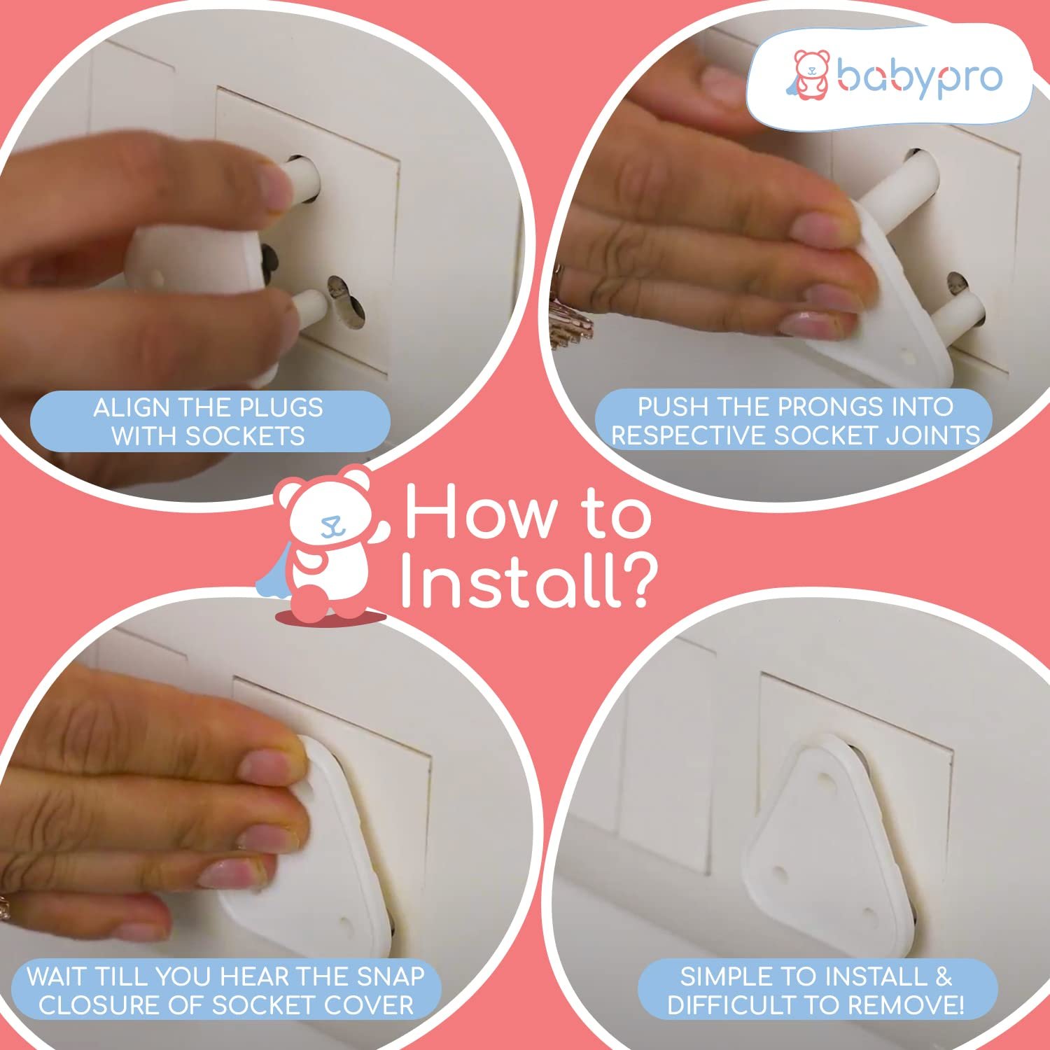 BabyPro BabyProofing Electric Socket Covers (Set of 12) for Baby Safety by Certified Professional Childproofer, Switch Board Covers (White) - Made in India - Image 4