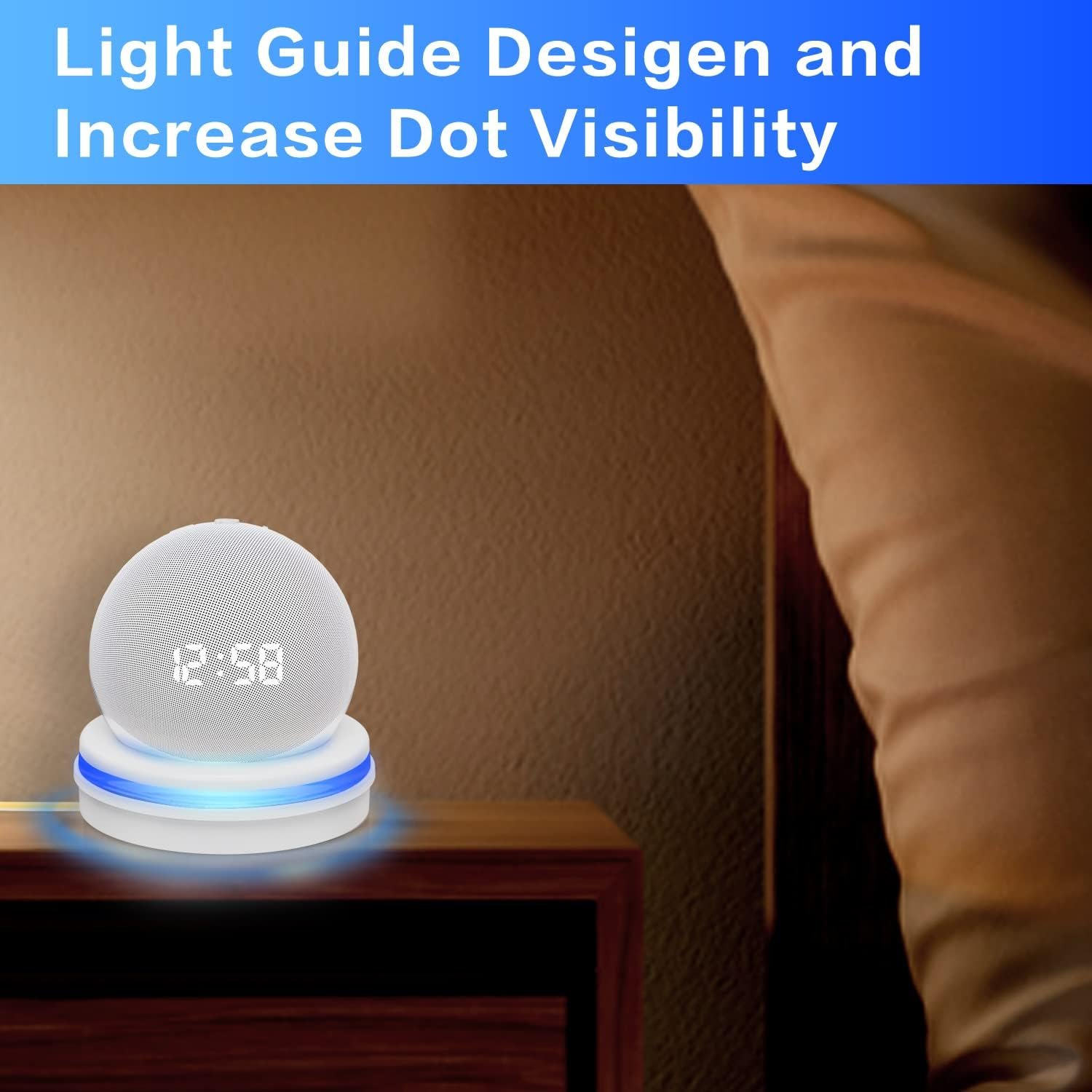 JERN Echo Dot Table Holder, Light Guide Mount Bracket, Built-in Cable Management Dot Accessories, Space-Saving Dot 4th Gen Desktop Stand, Table Stand Holder for Echo Dot 4th Gen (White) - Image 3