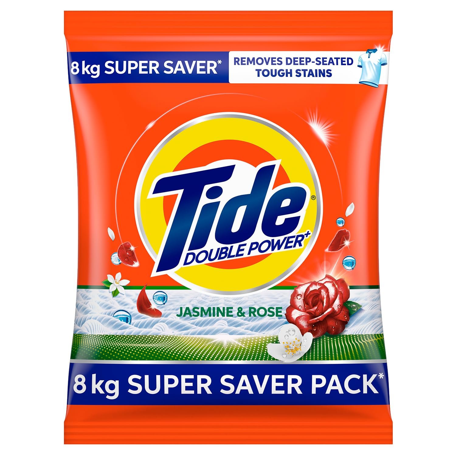 Tide Plus Detergent Washing Powder - 8kg Super Saver Pack | Jasmine & Rose Fragrance | Removes deep-seated Oil, Gravy, Tea Stains | World's No. 1 Detergent Brand