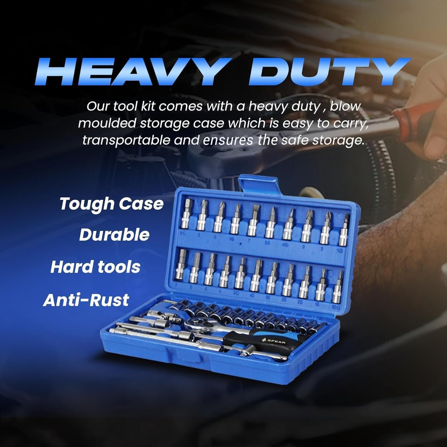 AEGON SPEAR SA46 Heavy Duty 1/4" Combinational 46 Pcs Chrome Vanadium Ratchet Socket Wrench Hand Tool Kit Set For Repairing Work, DIY, Auto Repairs Car & Bike - Image 7