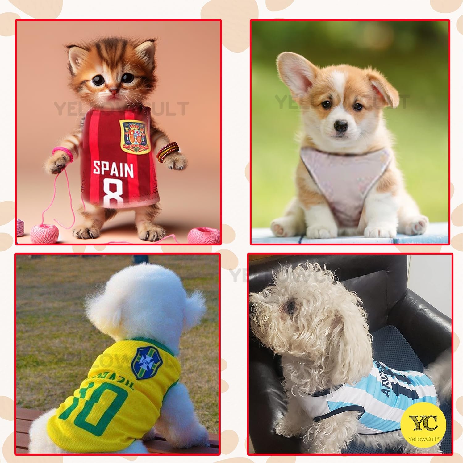 Yellowcult Cute Dog T-Shirt Clothes, Summer Sweetshirts Sporty Pet Random Design Outfit for Small Breed Dog, cat, Puppy, Kitten, Diwali, Festival, Travel, Outing, Photos(S- Any 1) - Image 2