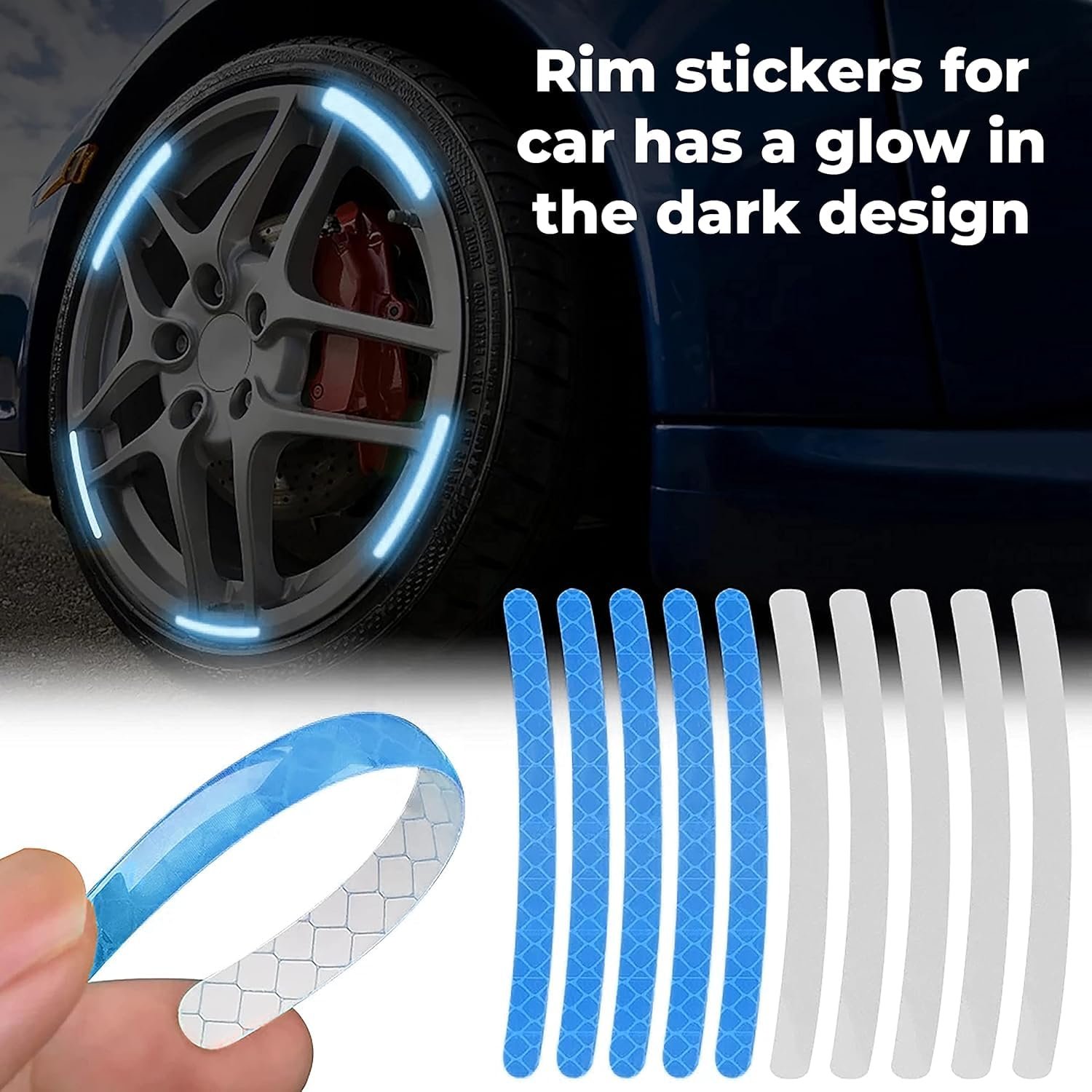 Aksmit 20pcs 3D Reflective Wheel Tire Rim Stripe Sticker for Car Motorcycle Cycling Bike Bicycle Night Safety Tyre Rim Reflective Stripe Universal (Blue) - Image 3