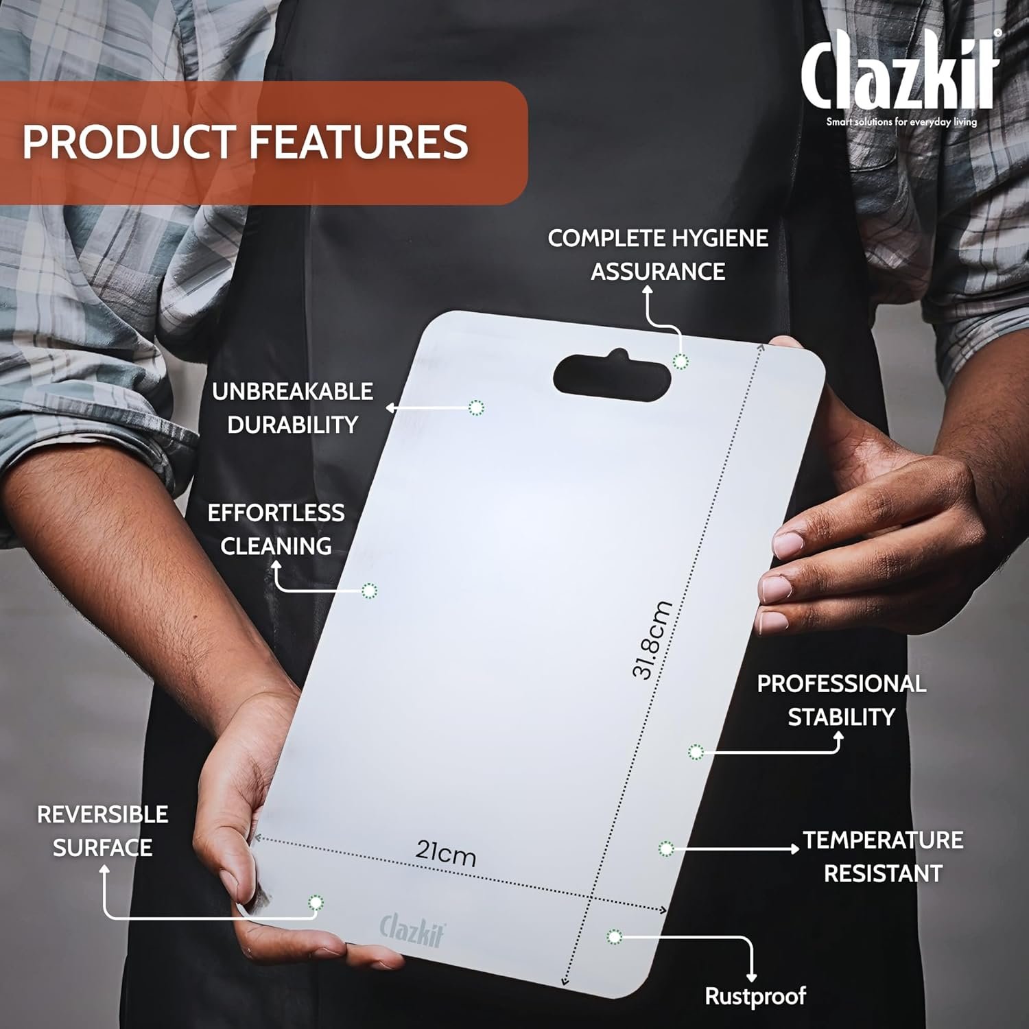 Clazkit Stainless Steel Chopping Board Vegetable,Fruit Cutting, Kneeding, Cake Prep, Heavy Duty Chopping-Board (Size 31.8CM X 21CM) - Image 4