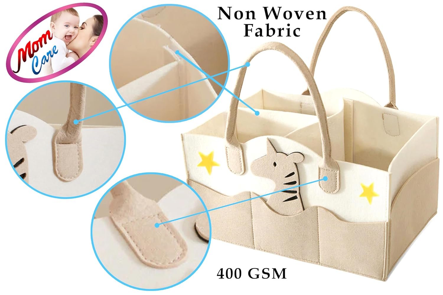 MOM CARE Baby Diaper Storage Organizer Nappies Bag For Mother Stylish Storage Bag For All Newborn Baby Products Nursery Basket -Brown - Image 3