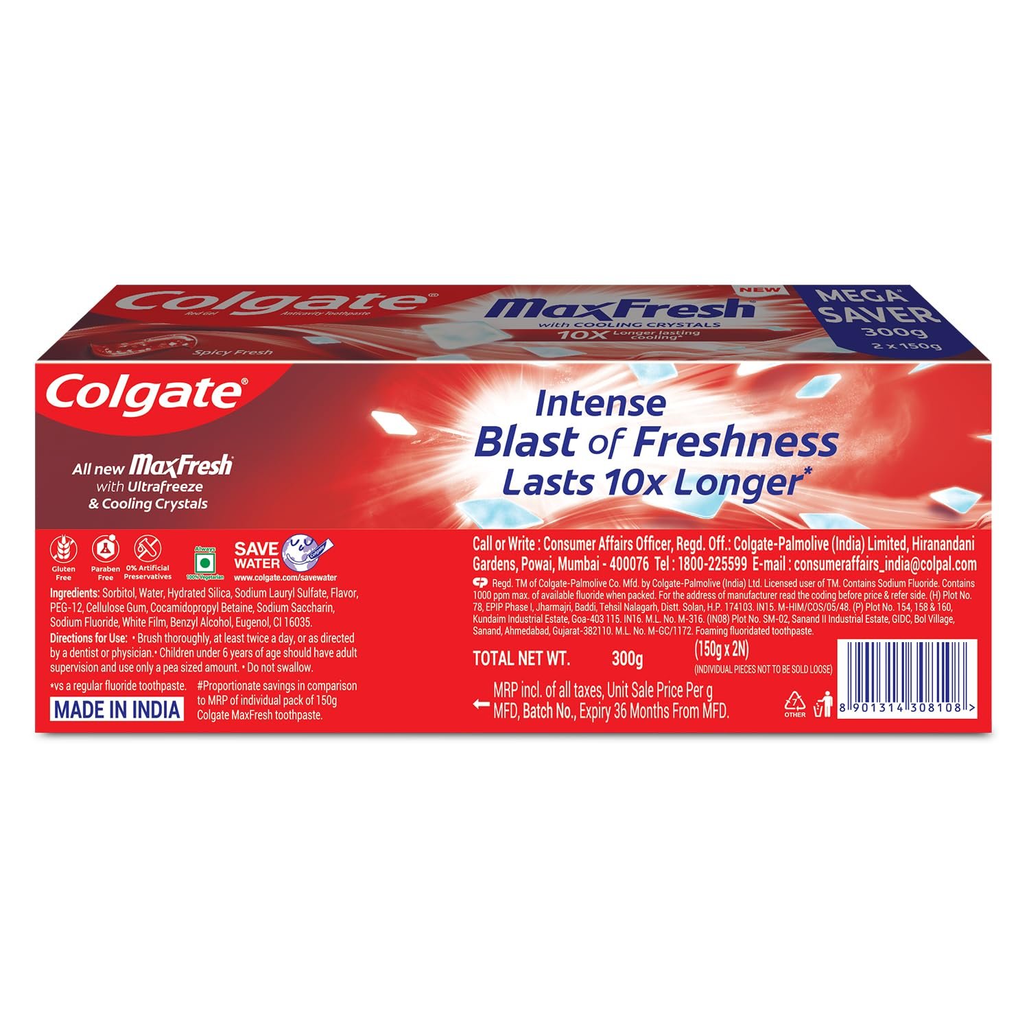 Colgate Max Fresh Toothpaste, Red Gel Paste with Menthol For Tooth Decay Prevention, Cavity Protection, Gum Protection, Whitening, Eliminates Bad Breath (300g, 150g X 2, Spicy Fresh, Saver Pack) - Image 8