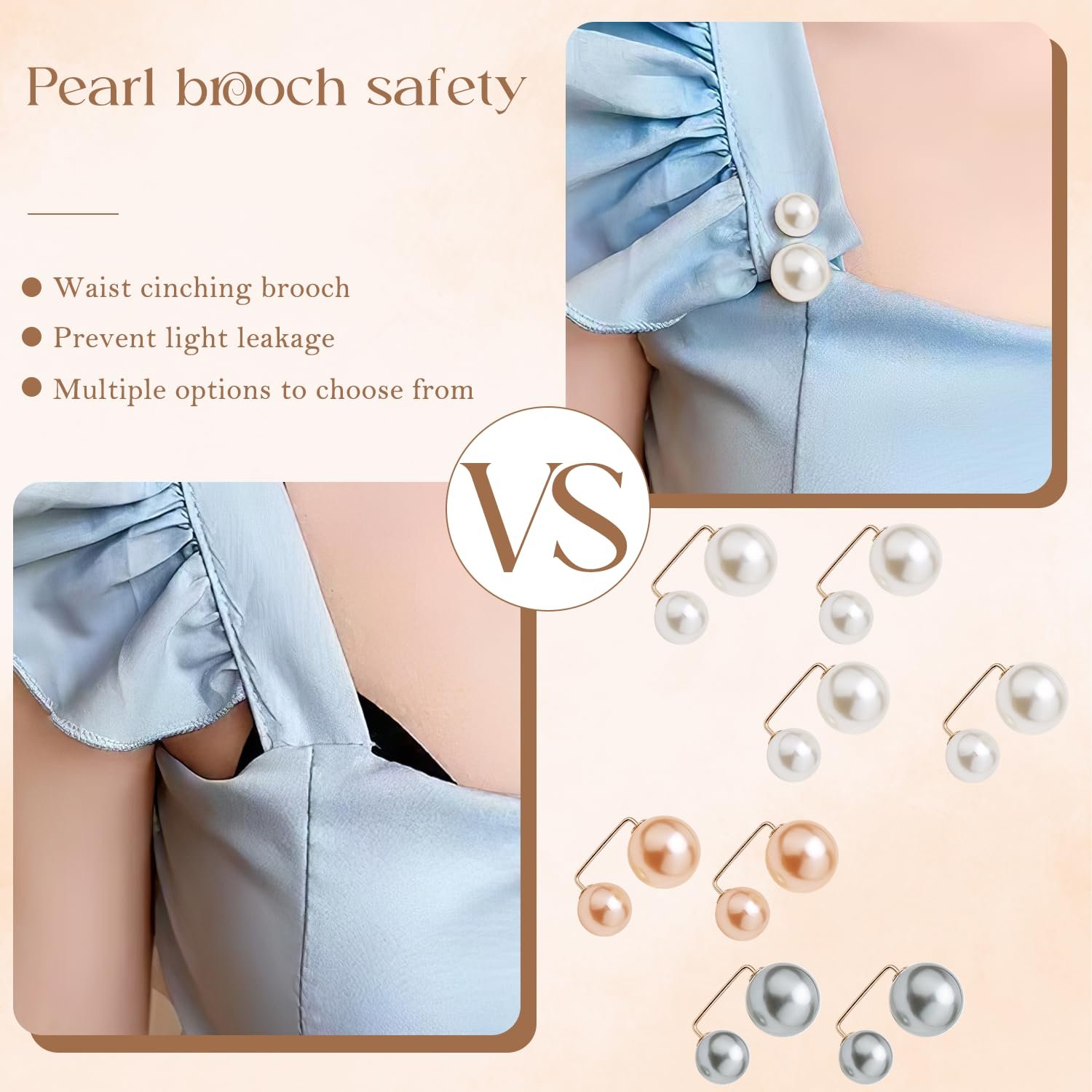 TecoKart® 8pcs Artificial Pearl Brooch Saree Pin for Pleats Anti-Exposure Neckline Safety Pins HiJab Pin for Women Girls Clothing Size Alteration Clothing Accessories for Women - Image 6