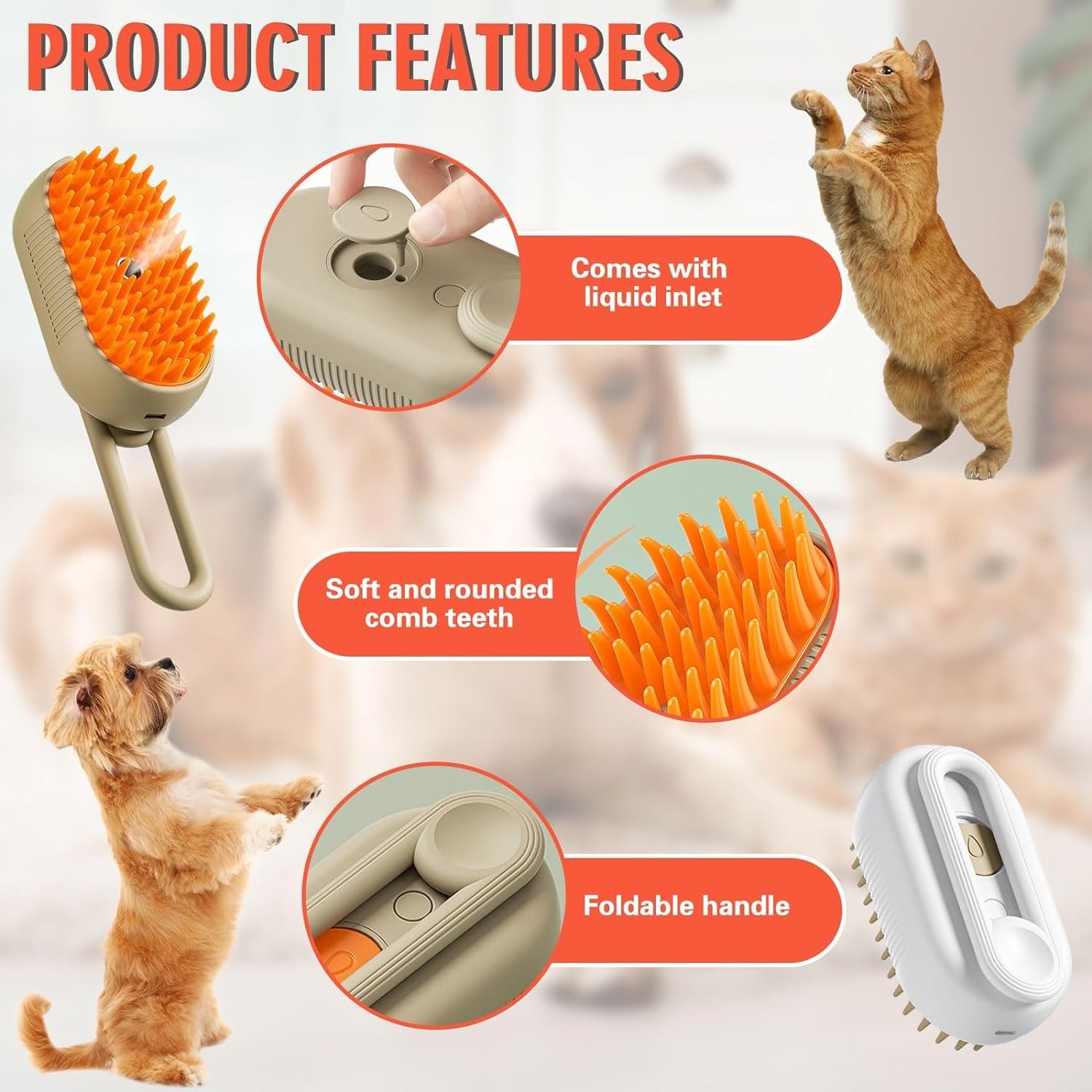 3 In1 Pet Steam Brush - One-Touch Spray Pet Hair Removal Tool 360°Rotating Handle Cat Brush With Steam Silicone Massage Comb Cat Brush For Shedding Multifunctional Dog Hair Brush - Image 7