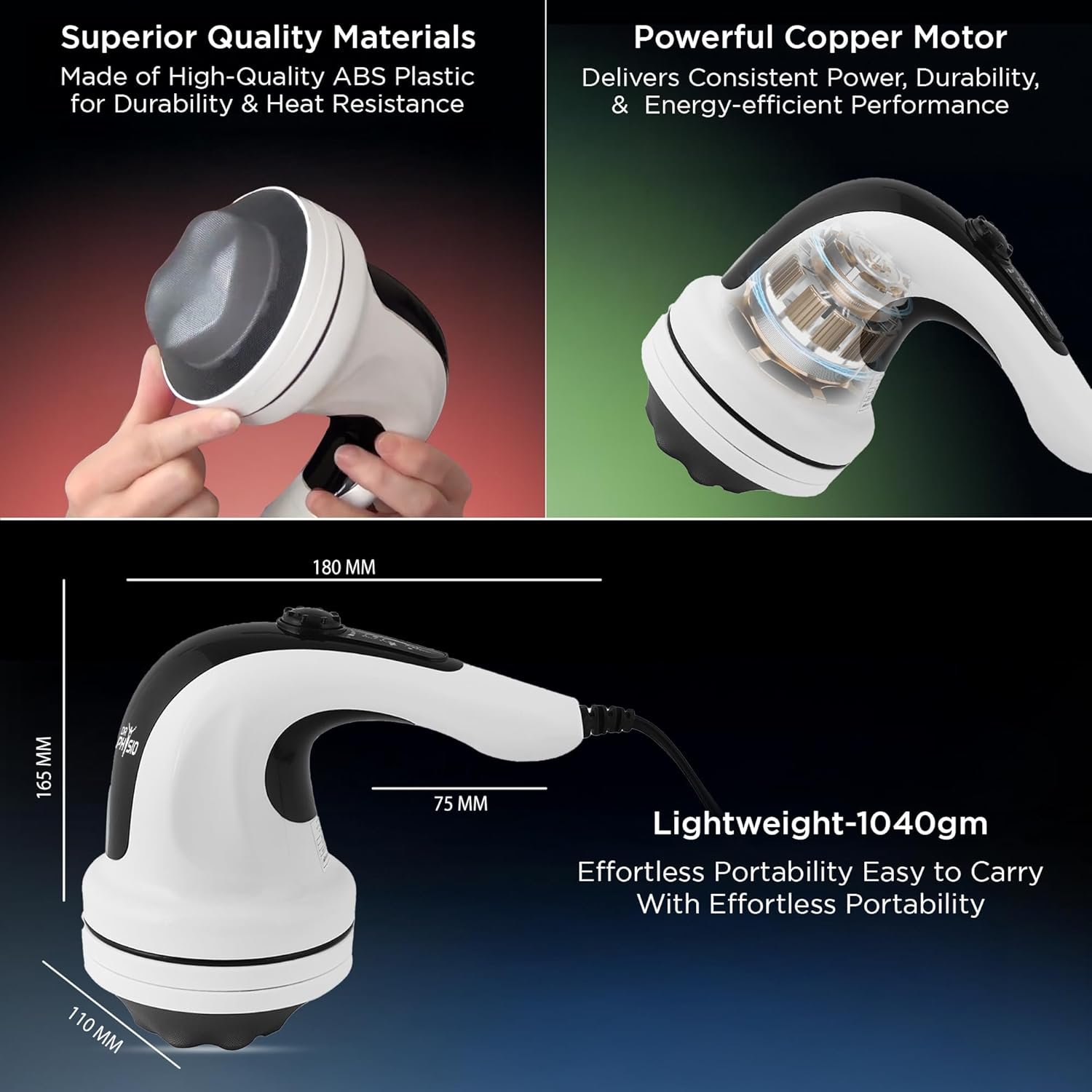 Dr Physio USA Electric Full Body Massager for Pain Relief of Back, Leg & Foot, White - Image 5