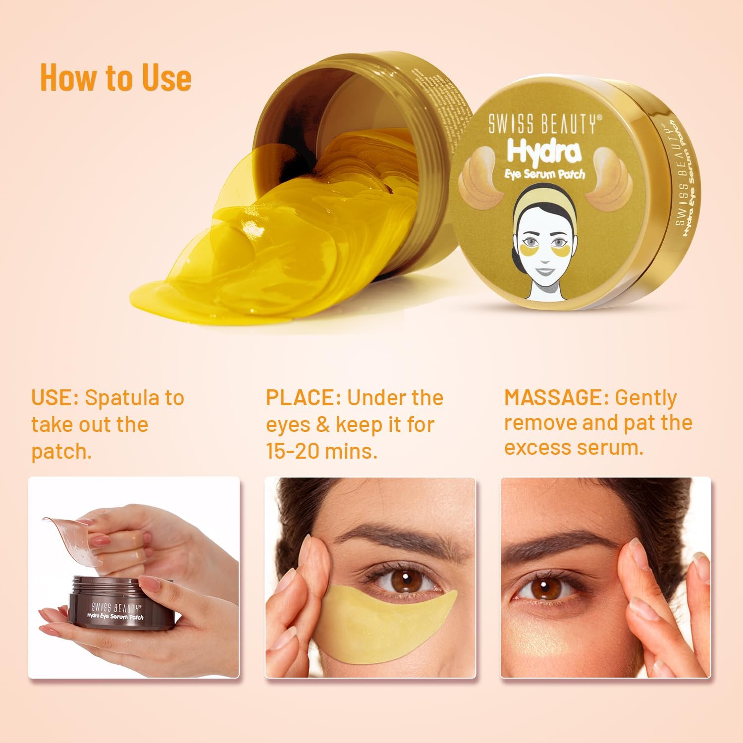 Swiss Beauty Hydra Anti Wrinkle Eye Serum Patch| Treats Dark Circles, Fine Lines And Wrinkles | Enriched With Collagen And Aloe Vera Extract | Shade -Gold, 60 Pcs - Image 8