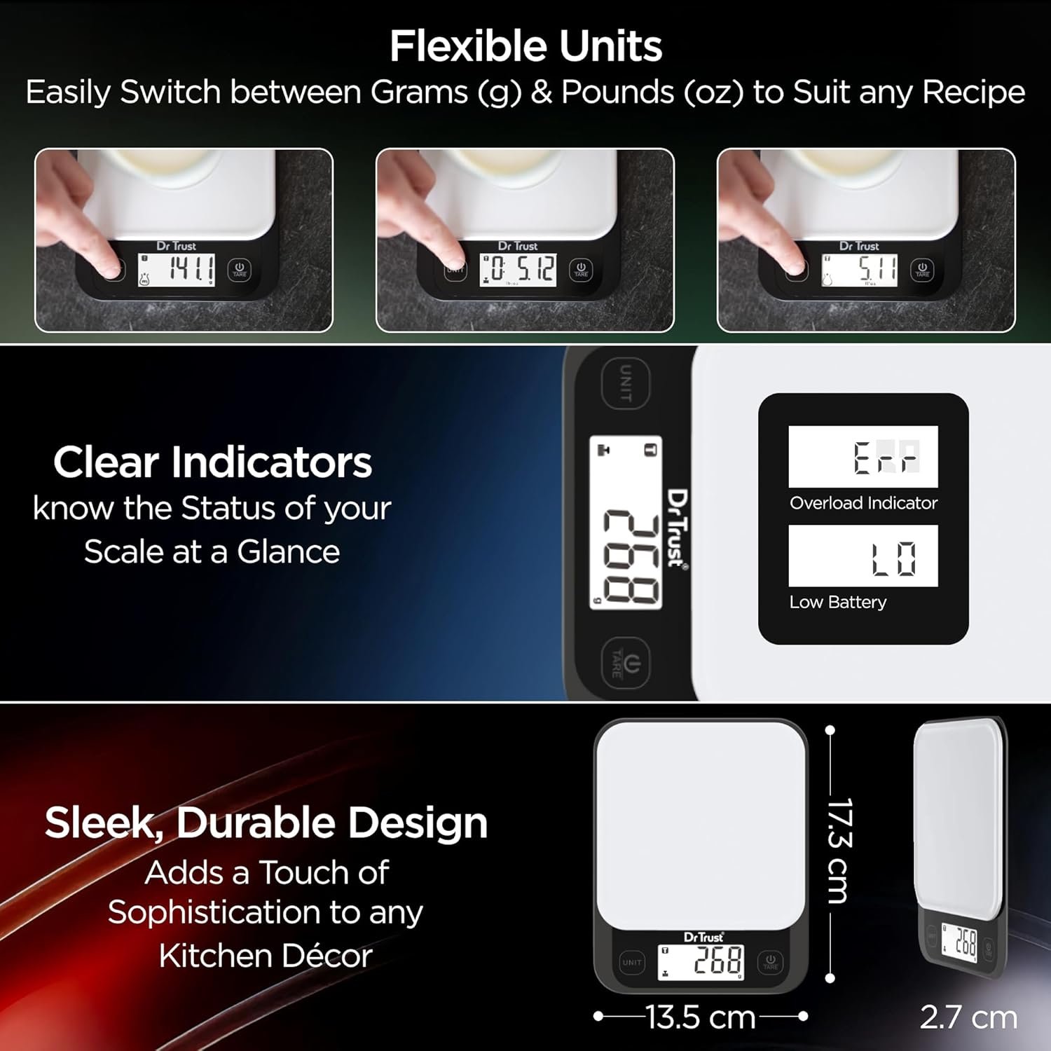 Dr Trust USA 528 Electronic Kitchen Weighing Scale For Portioning Ingredients & Cooking Diet Food At Home & Shop, Baking Weight Machine for Chefs (5 Kg) - Image 3