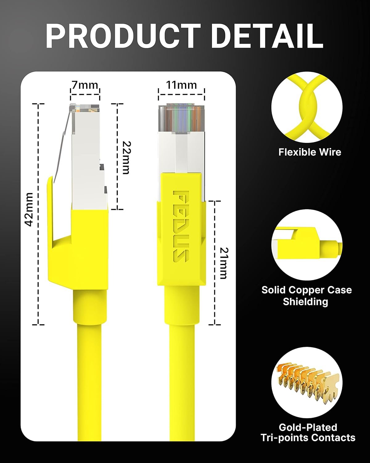 FEDUS Cat6 Ethernet Cable, High-Speed 550Mhz 10 Gigabit Speed Utp Lan Cable For Laptop, Personal Computer, Router, Server, Television Modem (Router Yellow, 32.8 Feet, 10 Meter) - Image 6
