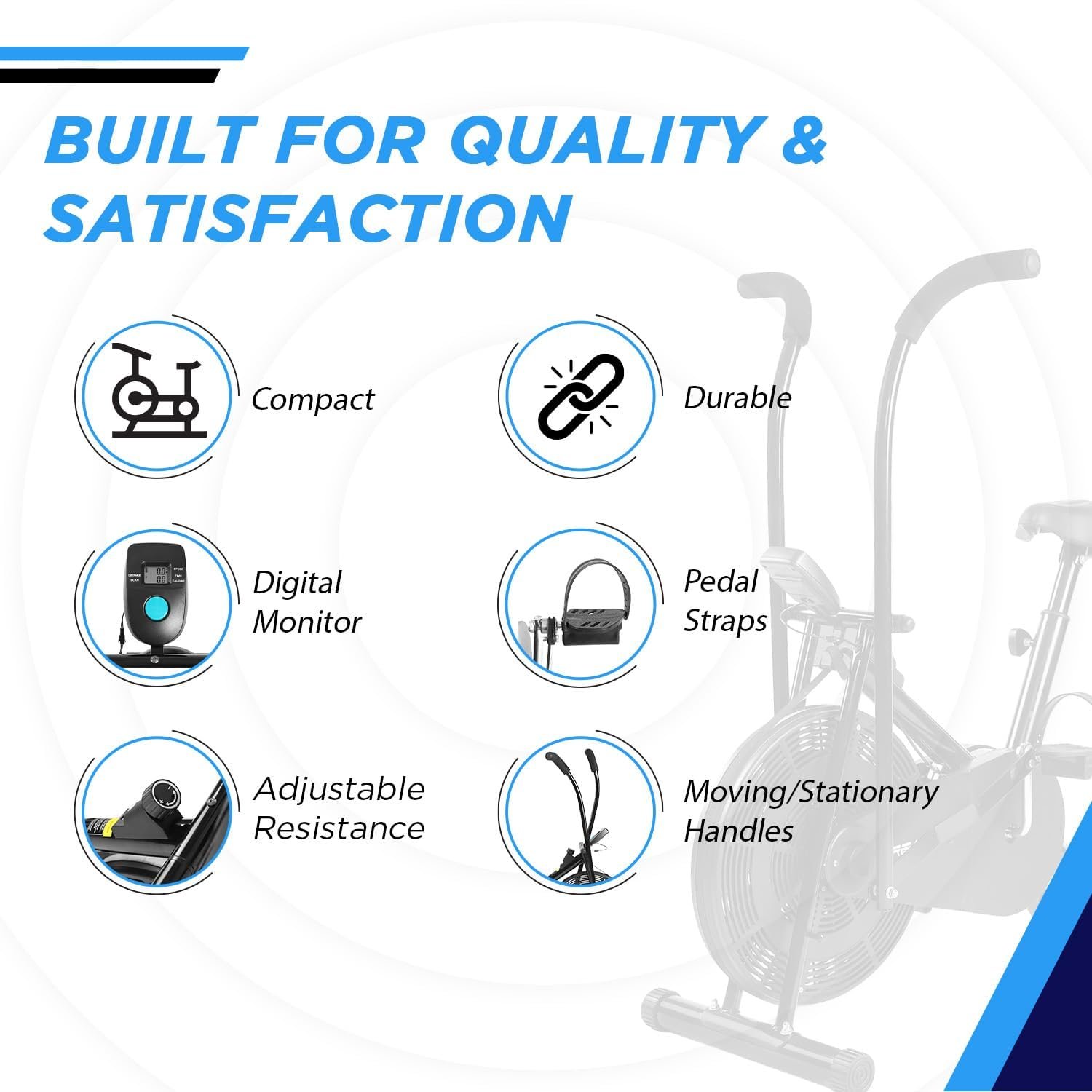 Reach AB 110 Upright Air Bike with Moving/Stationary Handle | Adjustable Resistance with Cushioned Seat | Max User Weight 110 Kg | Exercise Fitness Cycle | Cardio Equipment Machine | Home Gym Workout - Image 3