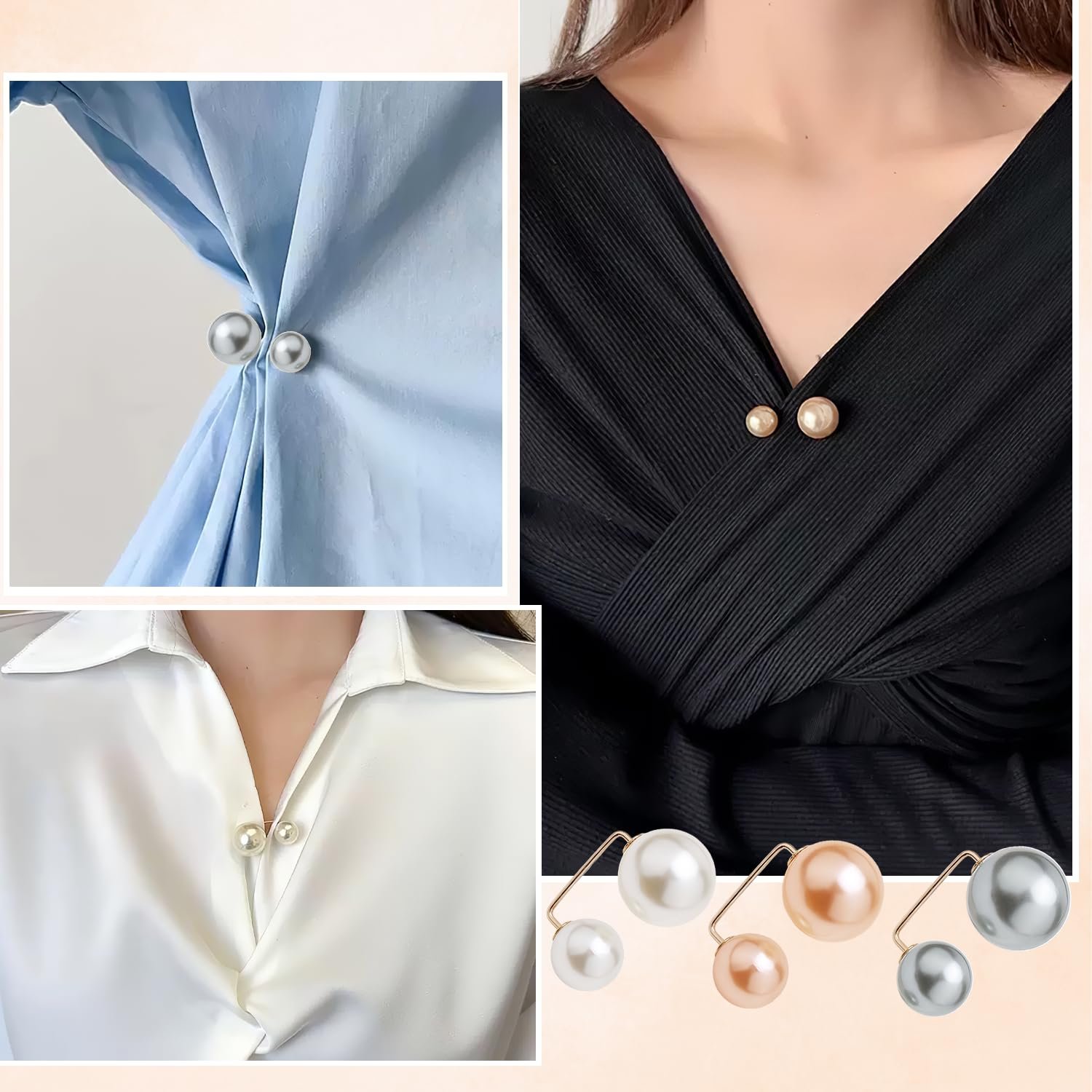 TecoKart® 8pcs Artificial Pearl Brooch Saree Pin for Pleats Anti-Exposure Neckline Safety Pins HiJab Pin for Women Girls Clothing Size Alteration Clothing Accessories for Women - Image 3