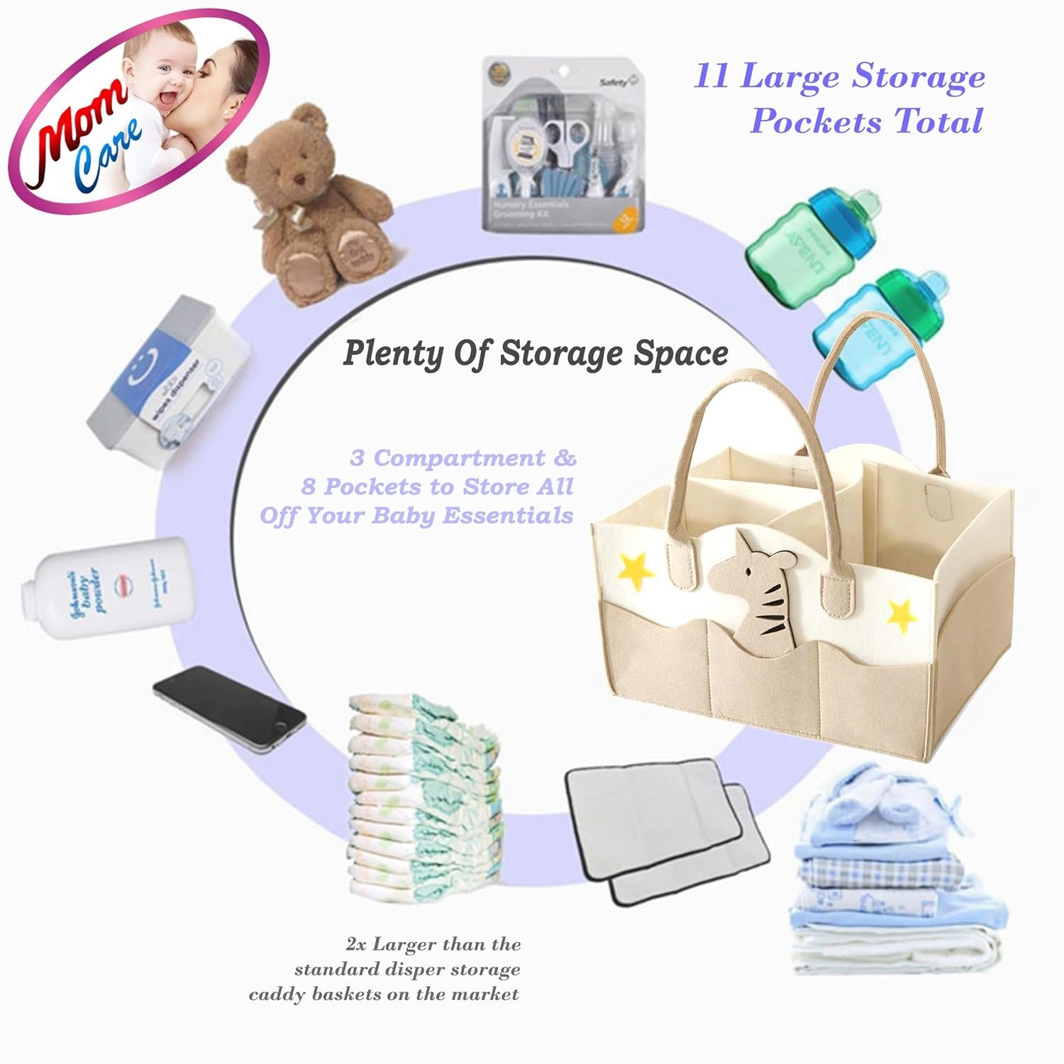 MOM CARE Baby Diaper Storage Organizer Nappies Bag For Mother Stylish Storage Bag For All Newborn Baby Products Nursery Basket -Brown - Image 5