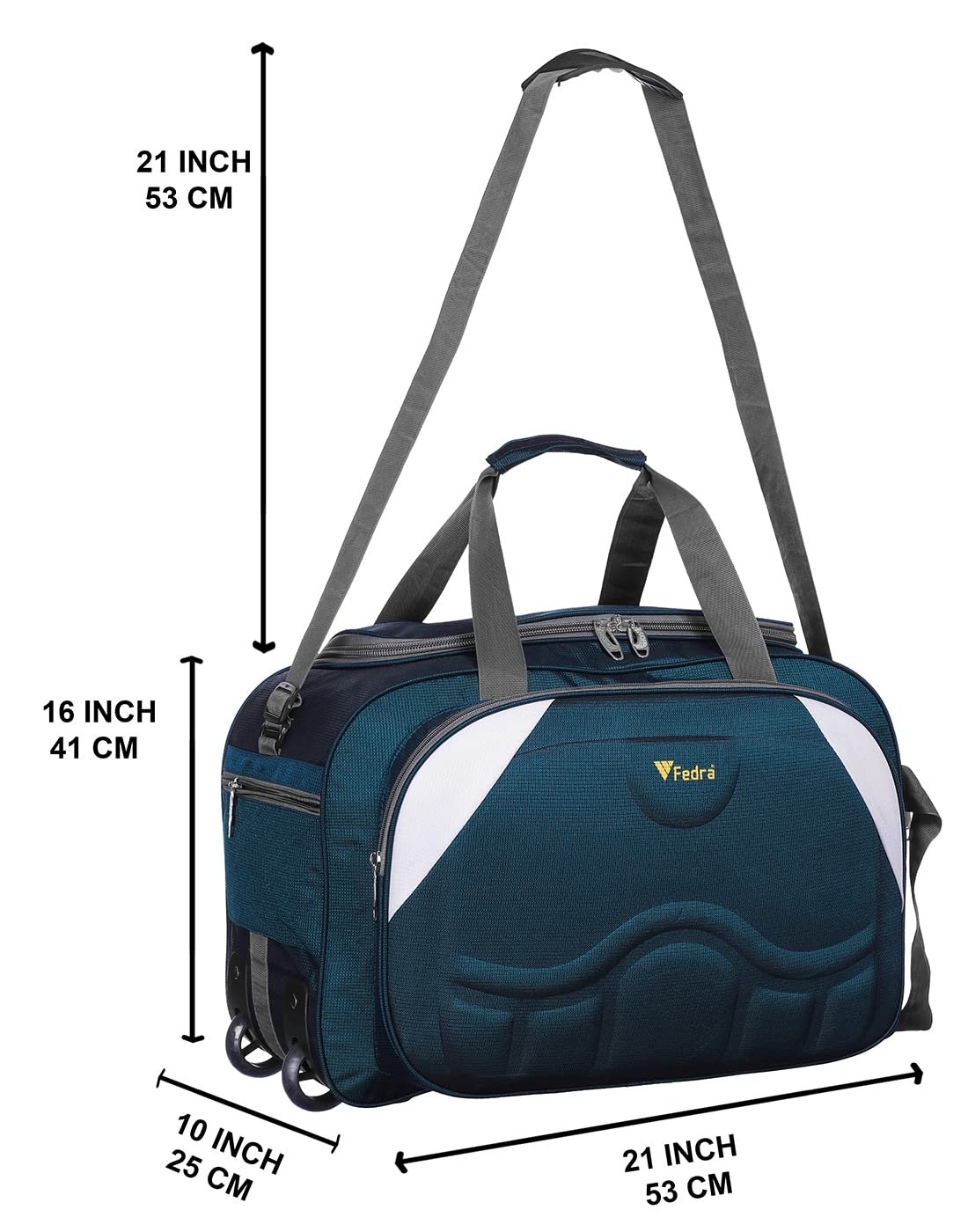 Fedra Fabric Travel Duffel Bags for Men and Women 60 L with 2 Wheels Green White - Image 3