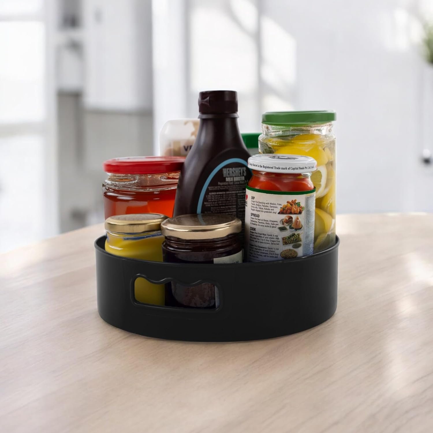 HomeWiz Multi-Purpose 360° Rotating Organizer Tray | Space-Saving Kitchen & Pantry Storage | Multi Purpose Organization Rotating Tray | Easy-Access Turntable for Spices, Storage & More | Black - Image 3