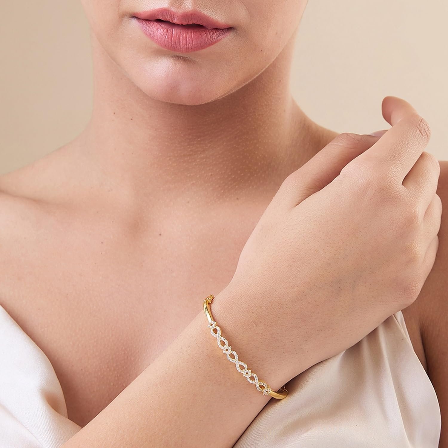 MAIRA 925 Sterling Silver Infinity Kada Bracelet | Micron 18K Gold Plated Cubic Zirconia Anti Tarnish Hypoallergenic Kada for Women |Valentine Gift for Women| Certificate of Authenticity - Image 3