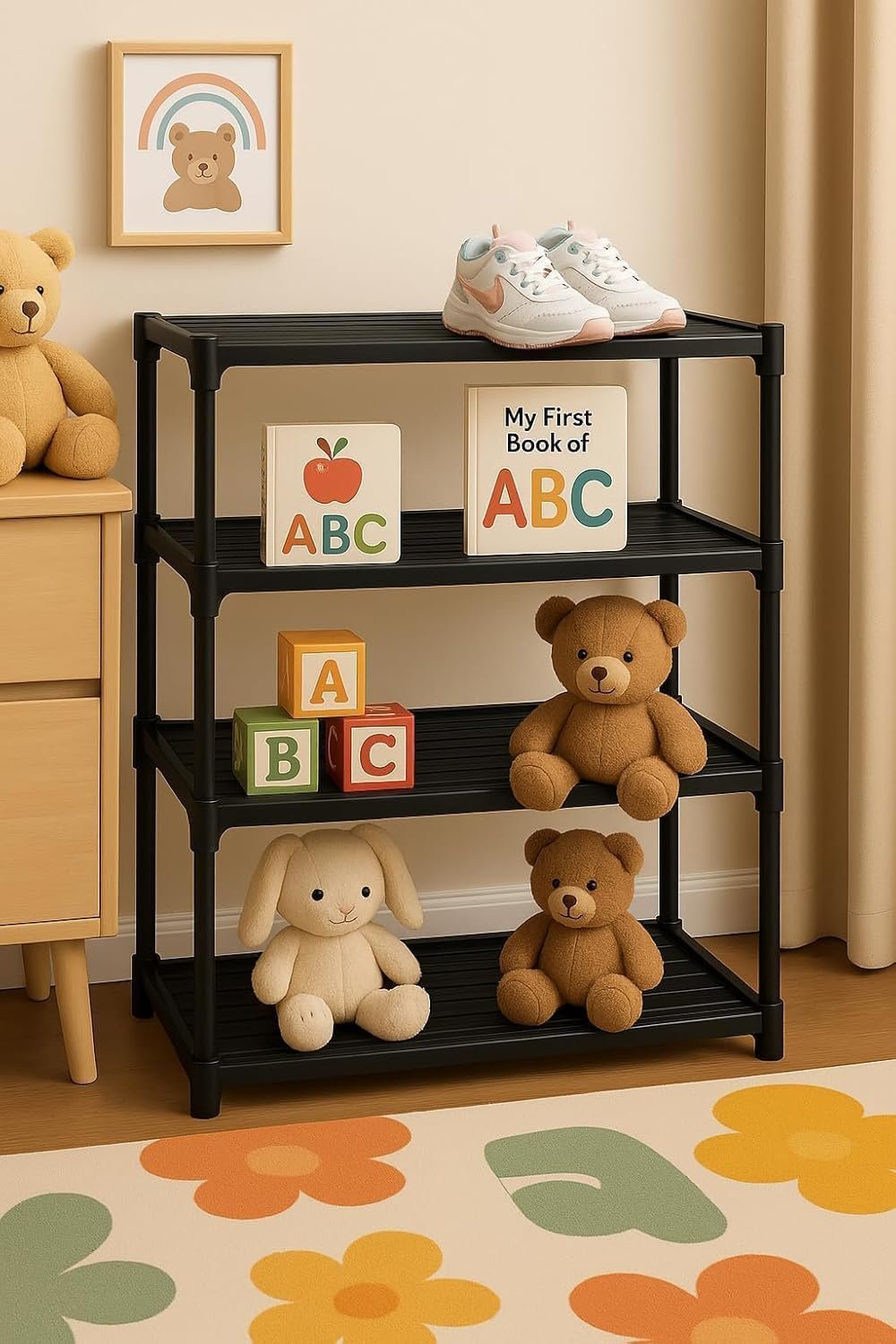 SUBEKYU 4 Tier Book Self Portable Book Shelf, Kids Books Racks for Home Plastic, Bookshelf for Home, Book Shelves, Storage Container, Book Rack for Study Room/Library/Bedroom (Black) - Image 2