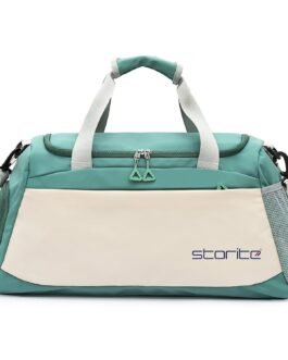 Storite Nylon 51 cms Imported Travel Duffle Bag Multi- Pocket Sports Shoulder Bag for Women with Wet Pocket & Shoe Compartment Weekender Overnight Travel Luggage Bag (Green/White – 51x22x28 Cm)