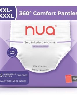 Nua 360° Comfort Period Panties (XXL-XXXL) | Pack of 5 | Ultra-Absorbent | Zero Irritation | 4x Comfort | For Heavy Flow | No rashes | Leakproof | Seamless | 100% Toxic-Free, Dermatologically Tested Nua 360° Comfort Period Panties (XXL-XXXL) | Pack of 5 | Ultra-Absorbent | Zero Irritation | 4x Comfort | For Heavy Flow | No rashes | Leakproof | Seamless | 100% Toxic-Free, Dermatologically Tested