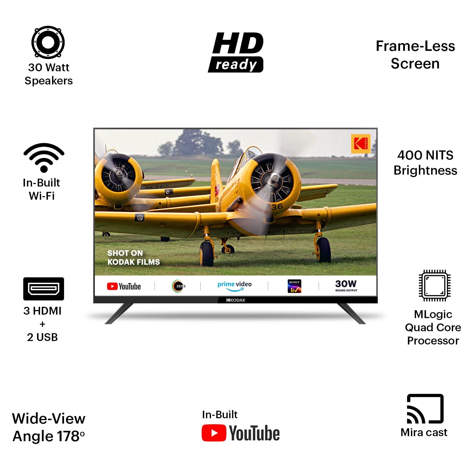 Kodak 100 cm (40 inches) Special Edition Series Full HD Smart LED TV 40SE5003BL (Black) - Image 2