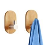 JIALTO 2 pcs Wooden Bathroom and Kitchen Self Adhesive Wall Hooks for Wall Heavy Duty Home Decor Items, Essential Bathroom Accessories Convenient Kitchen Accessories Items (Rectangle Silver Wooden)