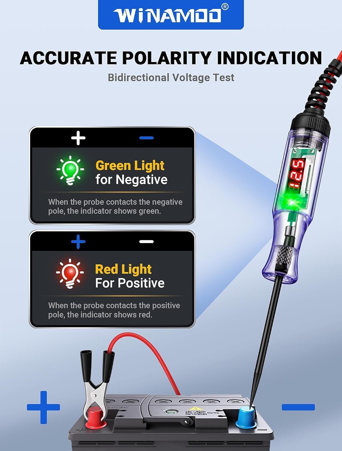 MAKABEE Test Light Automotive 5-90V Digital LED Circuit Tester with Voltage Display, Auto Bidirectional Voltage Tester, Electric Test Pen with Extended Spring Wire & Probe for Car RV Fuse Checker - Image 3
