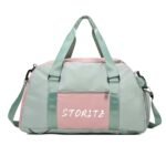 Storite Nylon 46 Cm Multi Purpose Travel Duffle Bag for Women with Dry and Wet Separate Pocket, Lightweight Waterproof Backpack Carry Luggage Bag with Shoe Compartment (GreenPink, 46x23x25 cm)