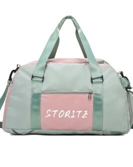 Storite Nylon 46 Cm Multi Purpose Travel Duffle Bag for Women with Dry and Wet Separate Pocket, Lightweight Waterproof Backpack Carry Luggage Bag with Shoe Compartment (GreenPink, 46x23x25 cm)