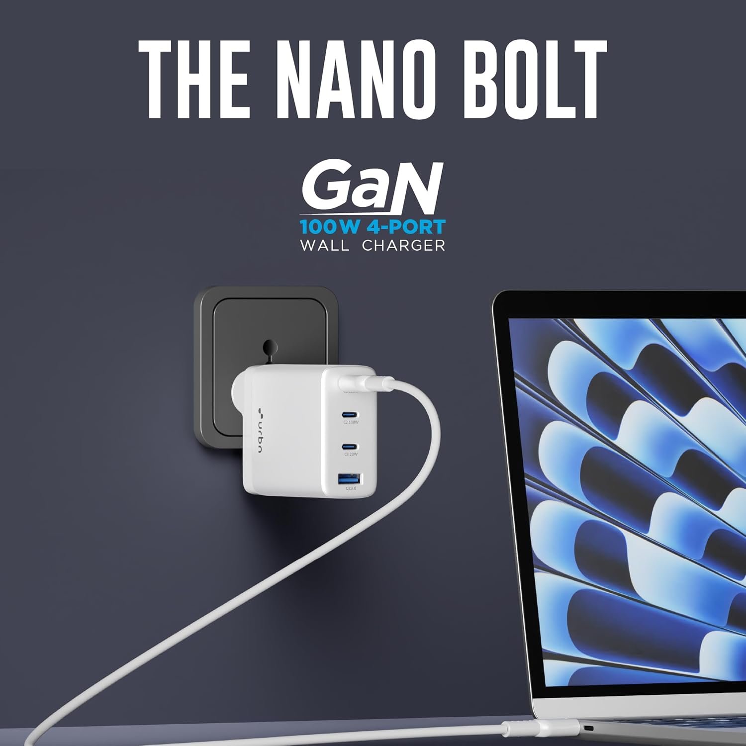 URBN 100W GaN Fast Charger | Quad Port (3 Type-C + 1 Type-A) | QC & PD Compatible | Samsung Super Fast Charging 2.0 | 12-Layer Protection | Compact Travel Adapter for Laptop, iPhone, Samsung, MacBook - Image 4