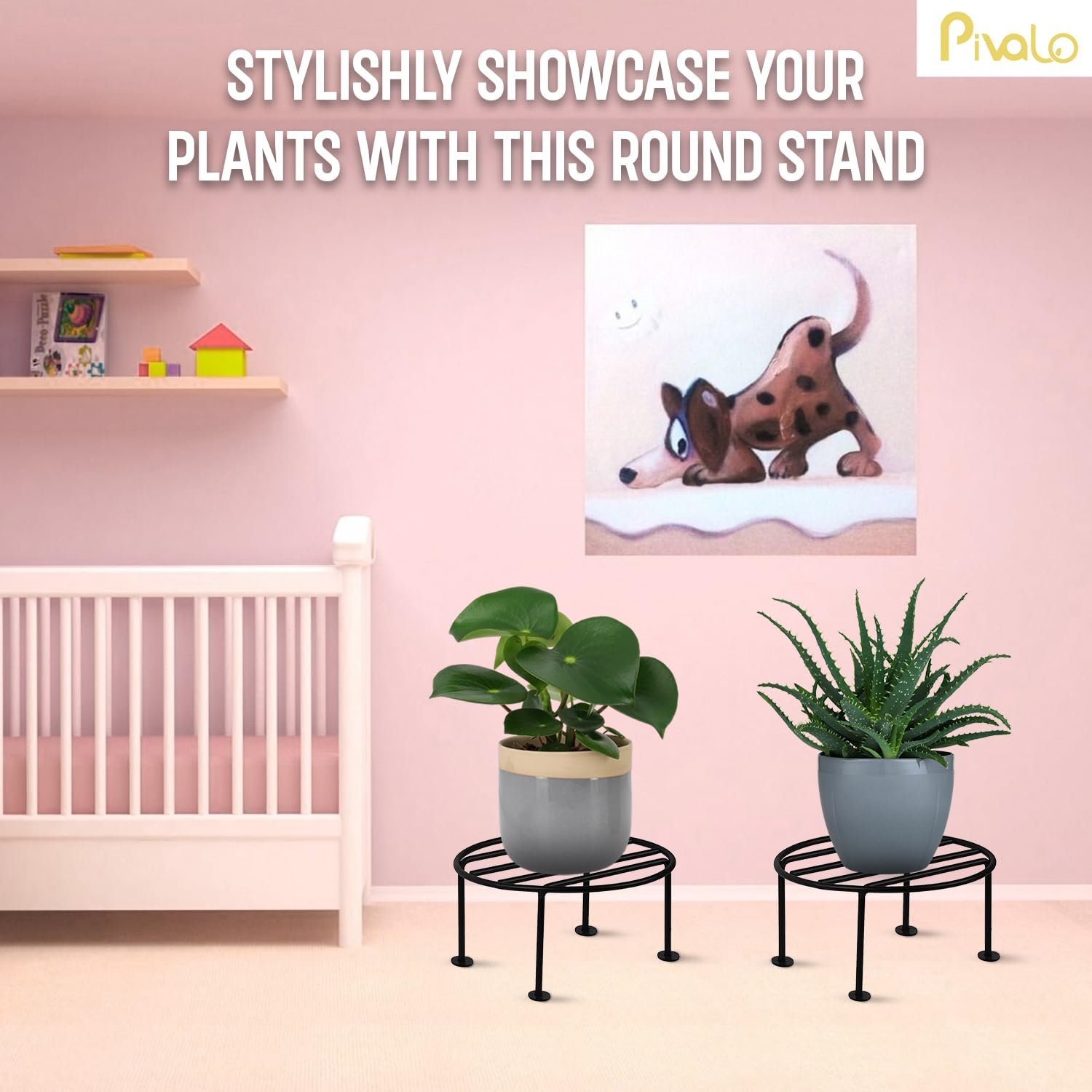 Pivalo Round Plant Stand Galvanised Metal Gamla Support Corner Rack Display Shelf Indoor & Outdoor Flower Pot Holder for Planters Home Garden Balcony Decoration (Pack of 4, Black) - Image 4