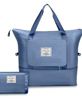 Storite Nylon 40 Cms Imported Foldable Travel Duffle Bag For Women, Expandable Lightweight Waterproof Carry Weekender Overnight Luggage Bag (Blue)