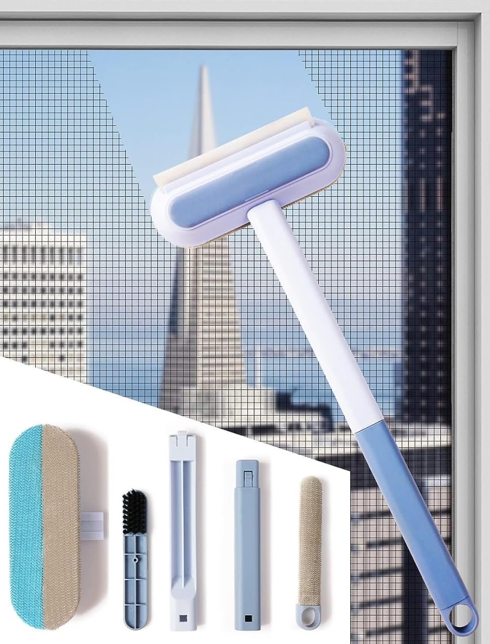 Multifunctional Screen Brush 4 in 1 Mesh Cleaning Brush with Extended Handle Window Cleaning Brush Mosquito Net Cleaner Double Sided Window Cleaner Window Mesh Cleaner