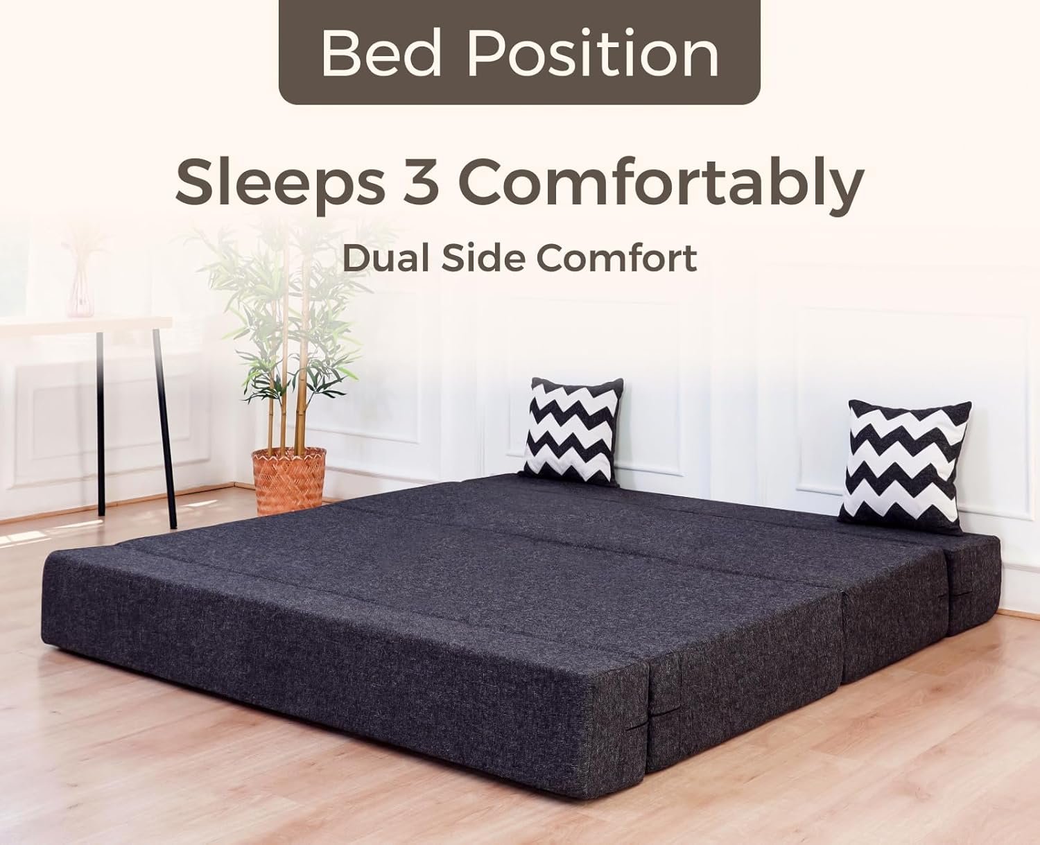 uberlyfe 3 Seater Sofa Cum Bed | 1 Year Warranty | Foldable Sofacum Bed | 15" Sofa Height| 2 Cushions Zigzag Pattern |Jute Finish Fabric, Dark Grey | 6' X 6' Feet - Image 7