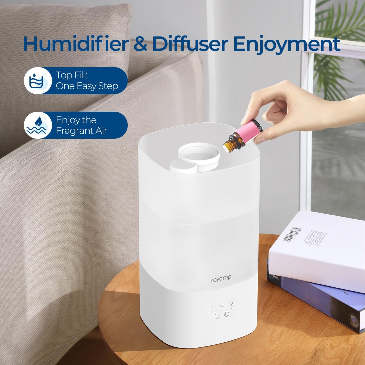 raydrop Humidifiers for Home, 2.5L Cool Mist Ultrasonic Humidifiers for Large Room & Bedroom, Top Fill Air Humidifier for Baby Nursery & Plants, Essential Oil Diffuser with Color Lights, Auto Shut-Off - Image 3