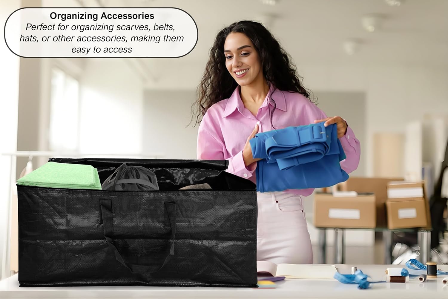 Shalimar Large Capacity Foldable Under Bed Storage Bags/Duffle Bags for Travel/Moving Bags/Wardrobe Organizer Bags | Comfortable Handles | Water Resistant | 24.5Lx12Wx14H Inches | Pack of 1 - Black - Image 9