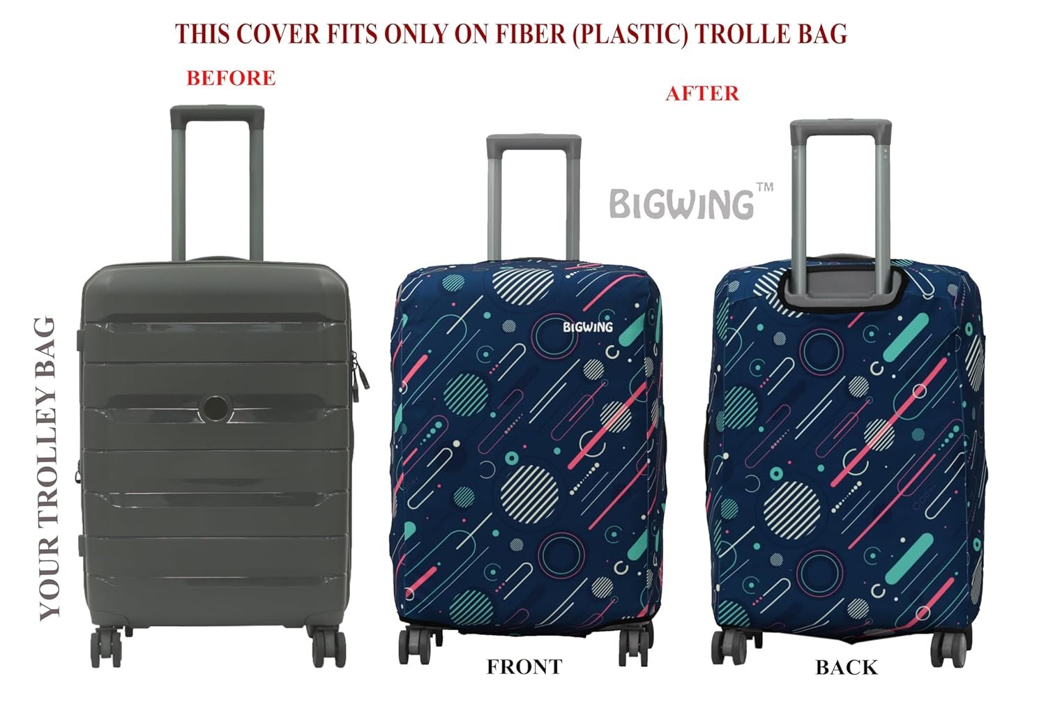 BIGWING Protective Cover in Polyester Fabric with Geometric Print for | 20' Inch 55 cm Small Size | Hard Luggage Trolley Bag Cover (Fits Only On Fiber - Plastic Trolley Bag) Navy Blue - Image 6
