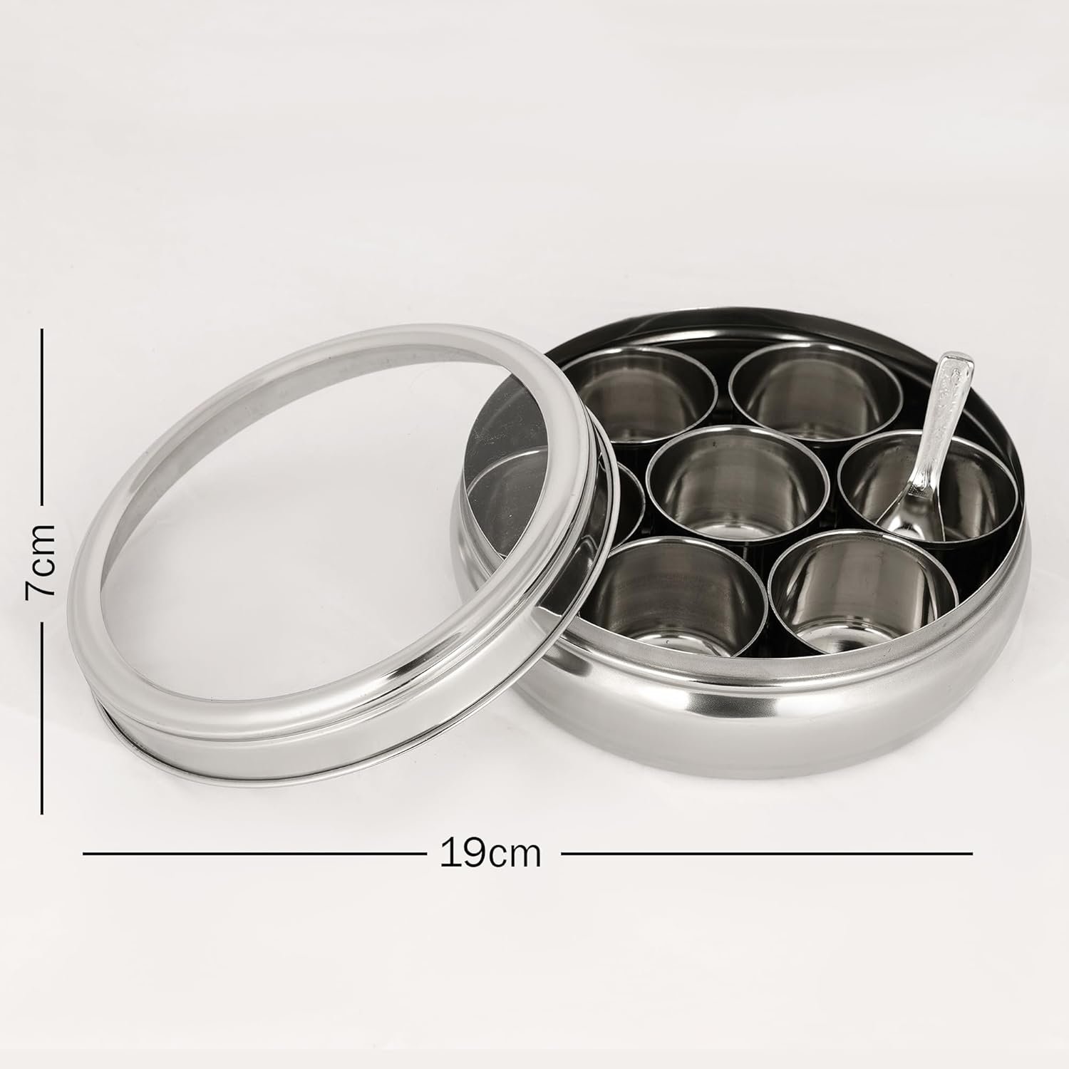 ATROCK Masala Dabba | Masala Box Stainless Steel For Kitchen | Masala Dani | Spice Storage Container (Glass Lid, 1200Ml), Silver - Image 4
